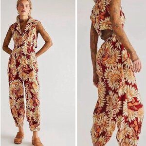 Free People Shasta Printed Corduroy One Piece Jumpsuit Size L NWT